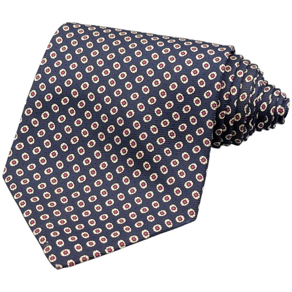 Polo Ralph Lauren Tie Mens Classic Navy Silk‎ Neat Medallion USA Preppy 55.5"x4"